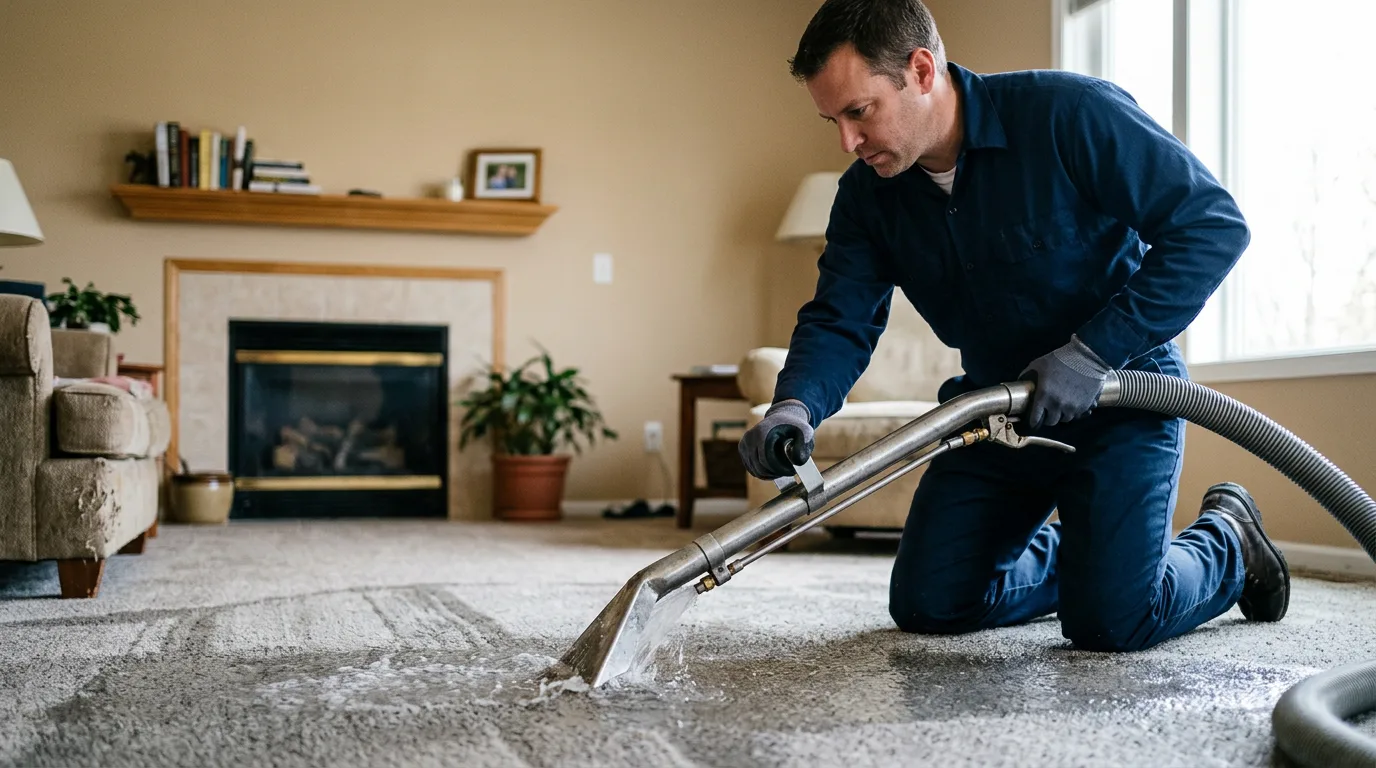 Water damage restoration technician working near Mounds, IL